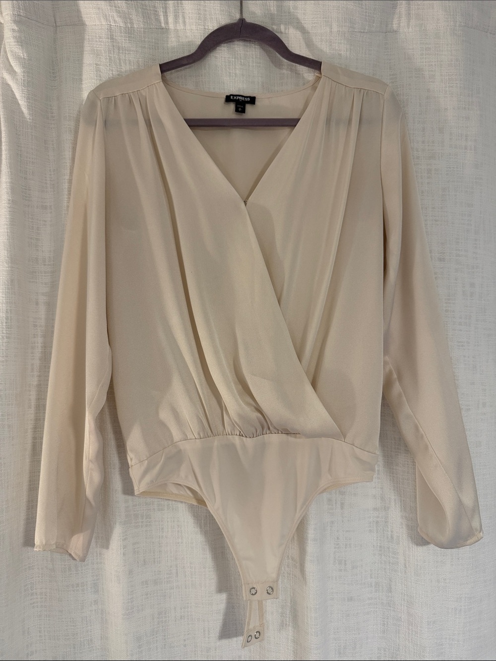 Express Beige Surplice Long-Sleeve Bodysuit